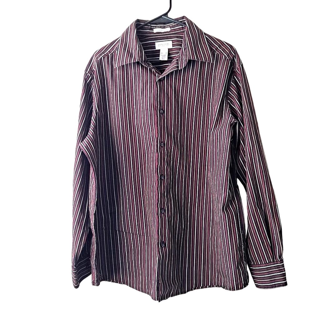 Concept - Liz Claiborne 100% Cotton Black & Red Striped Button Down Shirt -Sz XL